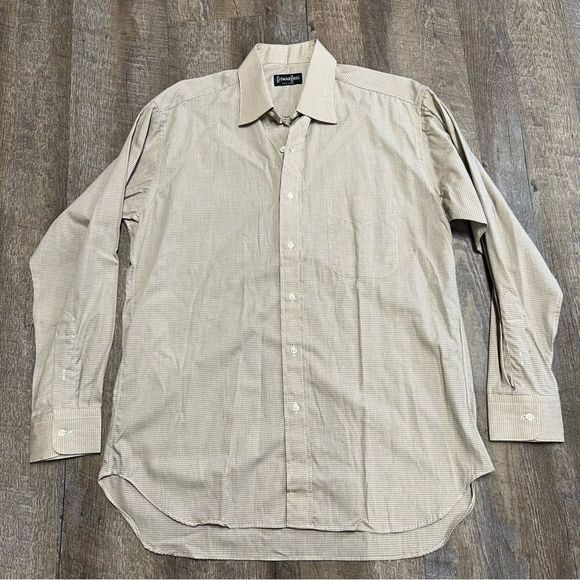 VTG Gitman Brothers shirt mens 15.5 33 blue orange micro check button up dress - Picture 1 of 9